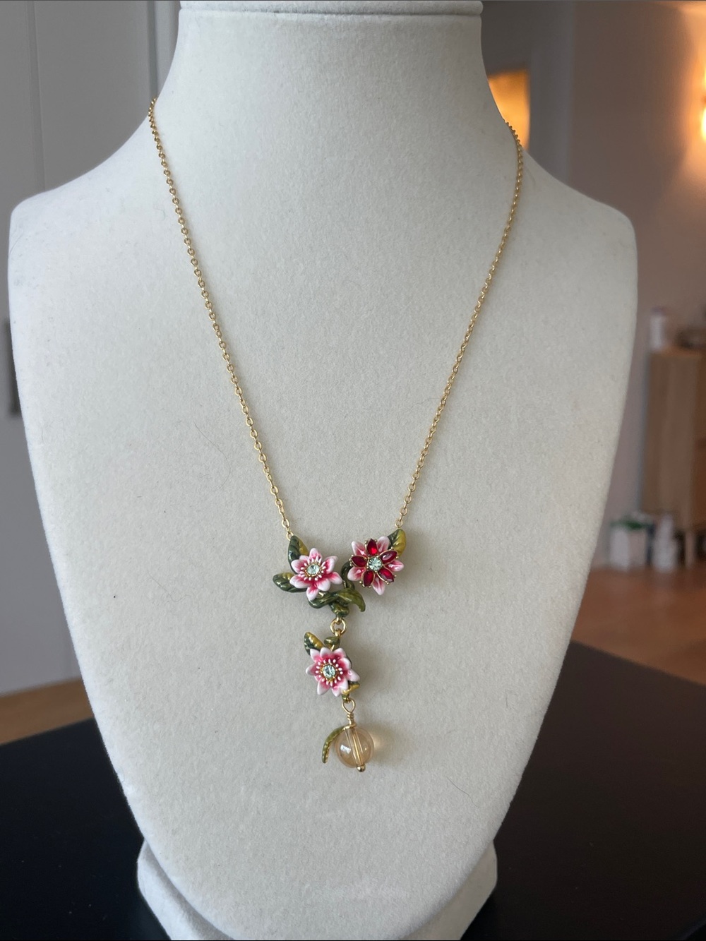 Les Néréides Pink Red Floral Pendant Necklace